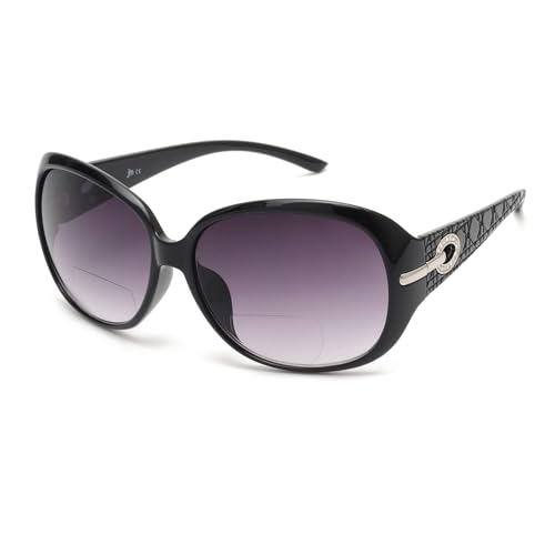 JM Klassisch Bifokale Lese Sonnenbrille für Damen Jahrgang Lesebrille Draussen Schwarz(200835) +2.0