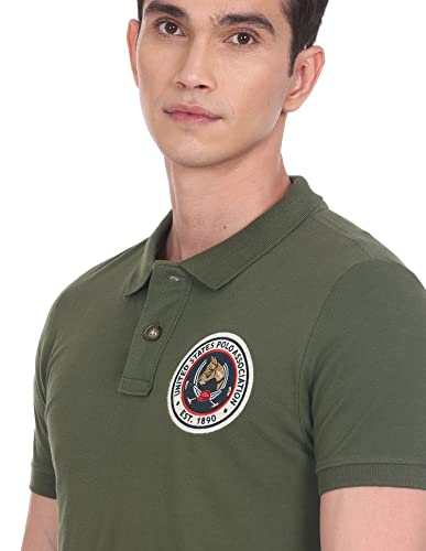 Men Olive Applique Logo Cotton Polo Shirt