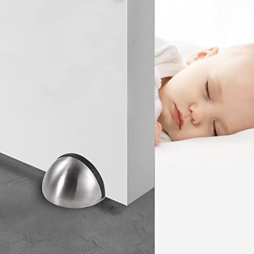 4Pcs Self Adhesive Floor Door Stoppers, Polished Oval Door Stopper Floor Mounted Half Moon Doorstop Wall Protector Door Stop with Glues for Home Office Use, Silver