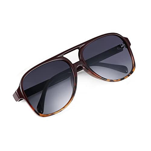 Image of FEISEDY Vintage Retro 70s Plastic Aviator Sunglasses Women Men Classic Large Squared Frame B2751