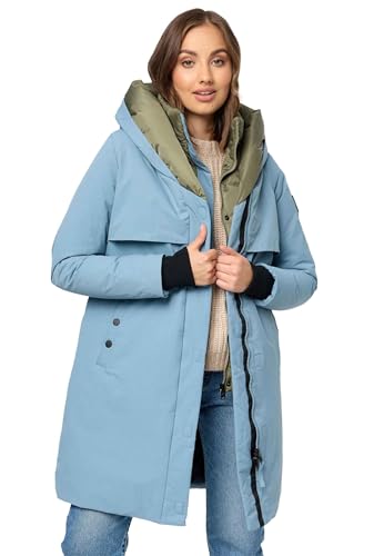 Navahoo Winterjacke Damen Designer Winter Jacke lang Mantel mit hohem Kragen B970 [B970-Snowel-Powder-Blue-Gr.M]