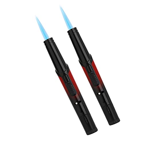 Lot de 2 briquets tempête au butane rechargeables – Briquet flamme réglable pour barbecue – Flamme unique (rouge)