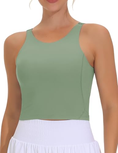 Image of THE GYM PEOPLE Women Sports Bra Sleeveless Padded Running Workout Tank Tops