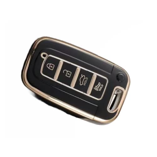 Image of TPU Car Key Cover Black & Golden Compatible for Hyundai Verna fluidic, Old I20, Santafe, Elantra (Hyundai, 3 Button Push Smart Key Old)