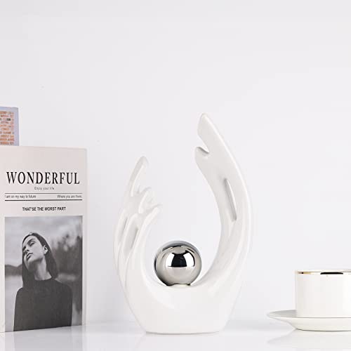 XMGZQ White Ceramic Abstract Statues and Sculptures,White and Sliver Art Ceramic Statues,Modern Home Decor for Living Room,Dining Table - Image 4