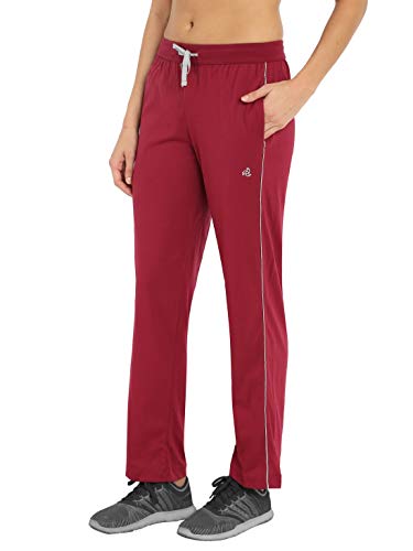 Image of Jockey 1305 Women's Super Combed Cotton Rich Relaxed Fit Mid Rise Trackpants with Contrast Side Piping and Pockets