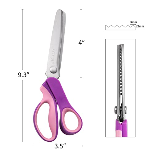 Jytuul Purple Serrated Pinking Shears, 9.3 Inch Sharp Stainless Steel Blades Zig Zag Scissors, Comfort Grip Handled Professional Dressmaking Paper Leather Fabric Craft Scissors #TOP1