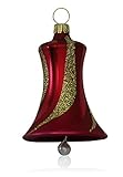 Echtes Glas Lauschaer Glas Christbaumschmuck Glocken klein mit Schlägel dunkelrot matt mit Dekor 3 Stück Christbaumschmuck Weihnachtsschmuck mundgeblasen,handdekoriert
