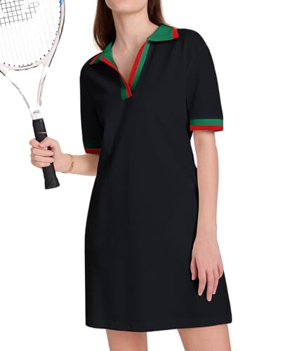 Image of WOWULOVELY Polo Dress for Women V Neck Casual Short Sleeve Mini Shirt Dress Flowy Contrast Color Golf Tennis A Line Dresses
