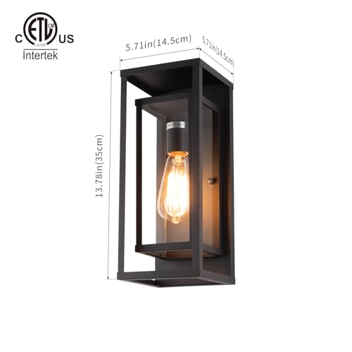 Image of mirrea 14 inch Modern Outdoor Porch Wall Light, Matte Black, 1 Pack | Waterproof rectangular wall sconce with clear glass & metal frame. Perfect outdoor light fixture for entryways, patios.