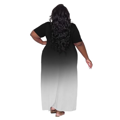 Image of TOPSRANI Womens Plus Size Maxi Dresses for Women Oversize Casual Short Sleeve V Neck Loose Plain Solid Trendy Summer Dress