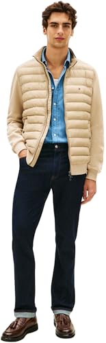 Tommy Hilfiger Herren Sweatshirt mit Reißverschluss Mix Media Stand Collar Steppjacke, Beige (Sandalwood), M – Ansicht 6