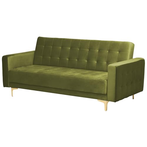 Beliani Couchgarnitur Samtstoff grün 3-Sitzer Schlafsofa & 2 Sessel Modern Aberdeen – Bild 5