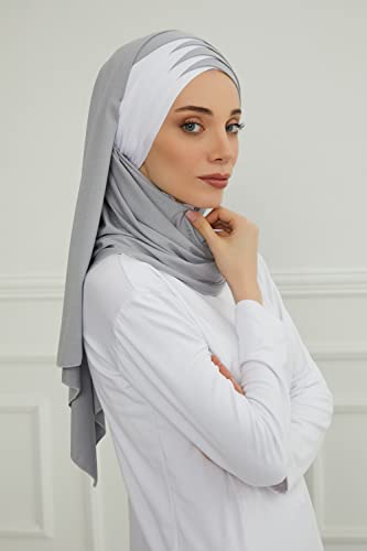 Aisha's Design Hijab Muslim Scarves for Women,%100 Cotton Presewn Jersey Shawl Turban, 2-Color2