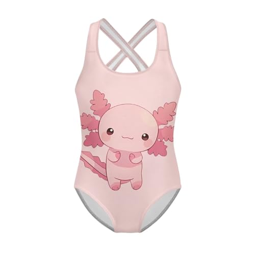 Image of Girls One Piece Swimsuits Axolotl Cross Back Swimwear Beach Summer Quick Dry Beach Bathing Suit