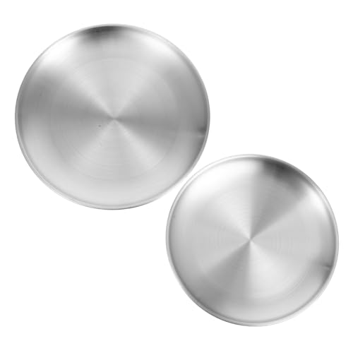 VOSAREA 2pcs Stainless Steel Dinner Plates for Feeding Serving Dishes Metal Plates for Camping Dishwasher Safe for Meals