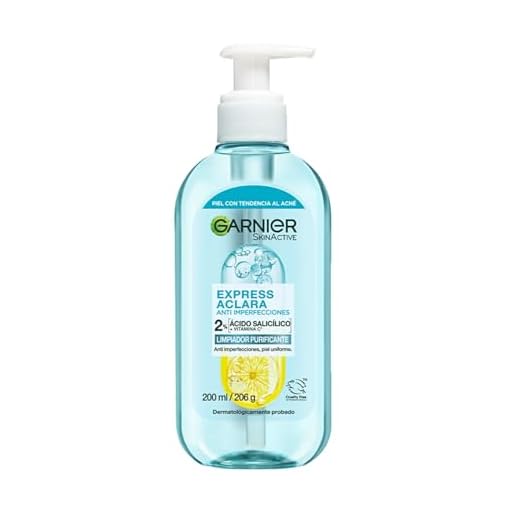 Garnier Express Aclara Gel Limpiador Purificante Anti acné con Acido Salicílico para piel grasa, 200ml