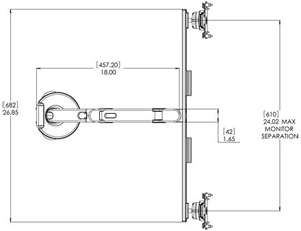Technical drawing of Humanscale M8 Dual Monitor Arm dimensions