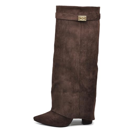 IF FASHION Stivali Alti al Ginocchio Punta a Punta Tacco Alto Gambale A Ghetta Stile Western Comodi e Chic 6885 Brown N.38