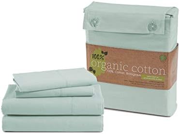 100% Organic Cotton Cloud Blue Twin-Sheets Set, 3-Piece Pure Organic Cotton Long Staple Percale Weave Ultra Soft Best Bedding Sheets for Bed, Breathable, GOTS Certified, Fits Mattress Upto 15" Deep