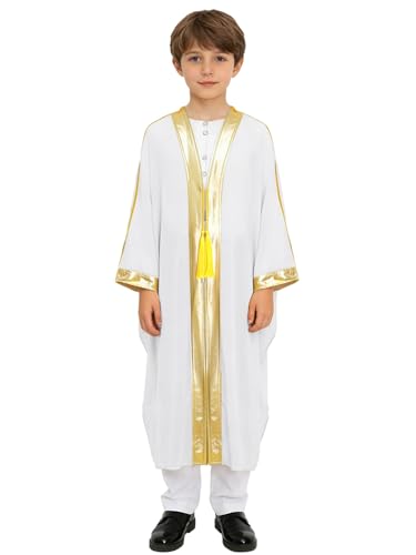 TiaoBug Túnica Musulmana para Niño Toga Profesional De Coro para Niños Batas De Juez Pastor Ropa Brillante Graduación Blanco 9-10 años