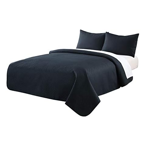 Cottonpure 100% Cotton Diamond Quilt, Full/Queen, Solid, Black Cover