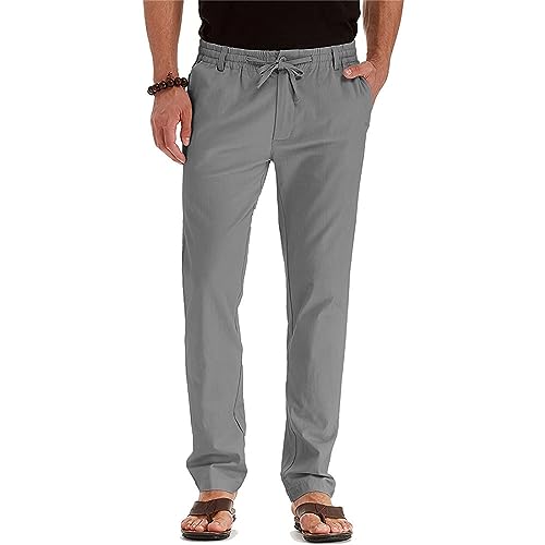 Mens Dress Pants Classic Fit Elastic Waist Drawstring Trousers Office Work Casual Cotton Lightweight Straight Pant2
