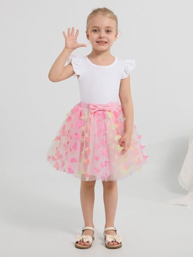 Image of Girls Tulle Skirt Set Kid Toddler Girl 2 Piece Outfits Ruffle Sleeve T-Shirt Bowknot Tutu Dress Birthday Party Outfit