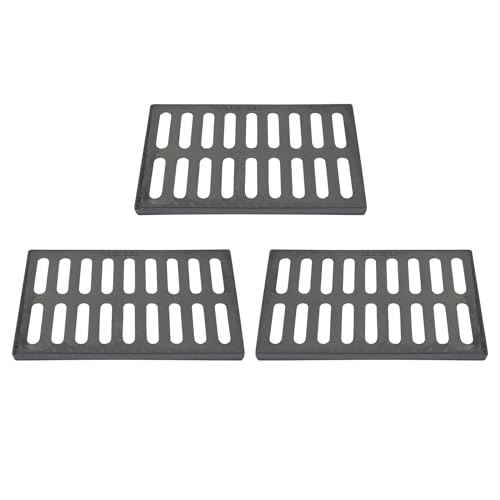 Ductile Iron Drain Grate 20 x 12 Inches 3Pcs Heavy Duty Metal Sewer Cover for Municipal Construction Sites, Black Rectangle Drainage Grate Driveway - 5T Load Capacity