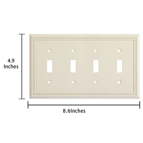 Image of Henne Bery Sunken Pearls Heavy Duty Decorative Wall Plate Switch Plate Outlet Cover (Quad Toggle, Light Almond)