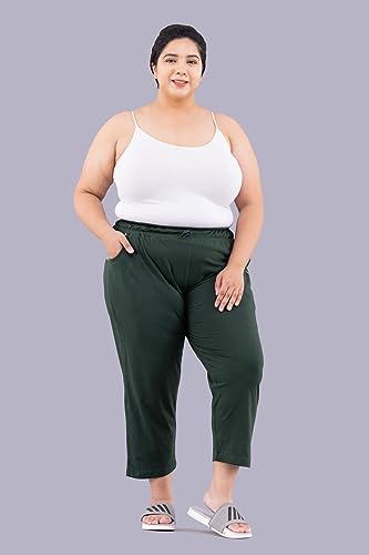 Image of CUPID Woman's Plus Size Plain Cotton Half Pant, 3 /4th Sports n Casual Night Short Pant, Knee Length Indoor n Outdoor Capris for Ladies