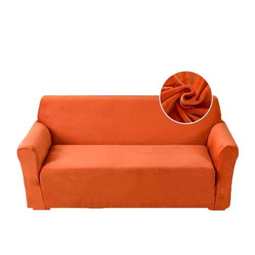Highdi Housse de Canapé Extensible 3 Place, Velours Couverture de Canapé avec Accoudoirs, Salon Revêtement de Canapé pour Animaux avec Housse de Coussin (Orange,3 Place)