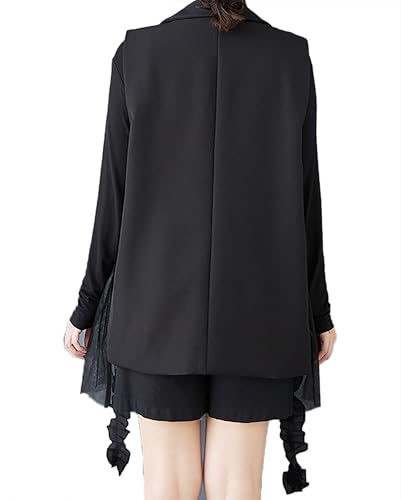 ellazhu Women's Vest V-neck Button Down Solid Tulle Sleeveless Straight Hem Casual Stylish GZ418 A3