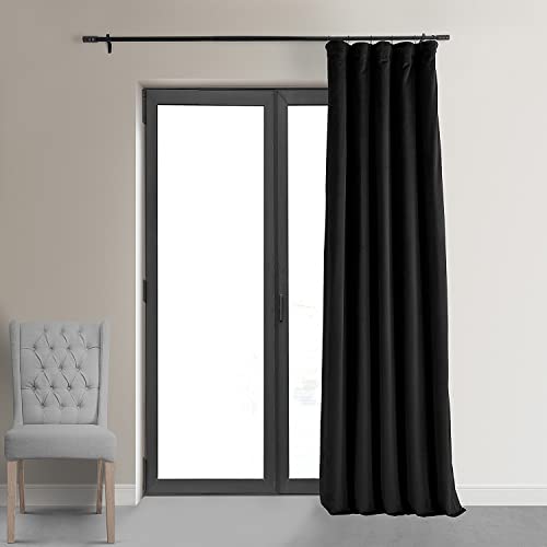 HPD Half Price Drapes Signature Velvet Thermal Blackout Curtains for Living Room 84 Inch Long (1 Panel) Rod Pocket Insulated Blackout Curtains for Bedroom Window Curtains, 50W x 84L, Warm Black