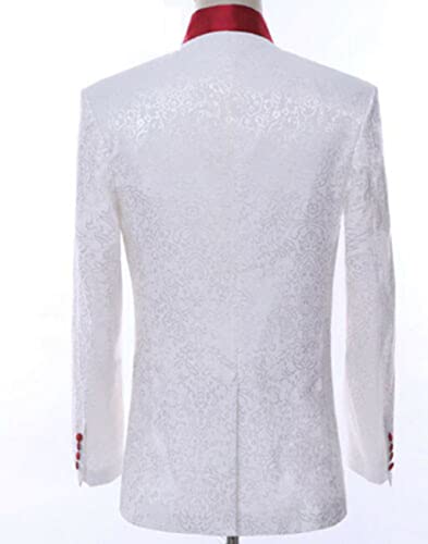HZUOU Men's Slim Fit White Premium Floral Tuxedo Paisley Wedding Groom Prom Party 3 Pieces Business Suits HZH053