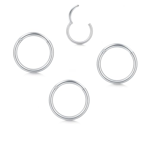Image of AVYRING Hypoallergenic Nose Rings 316L Surgical Steel Silver Gold Nose Hoops 18g 20g 16g Septum Ring Hinged Clickers Seamless Helix Cartilage Conch Earrings Hoop for Women Men 6mm 7mm 8mm