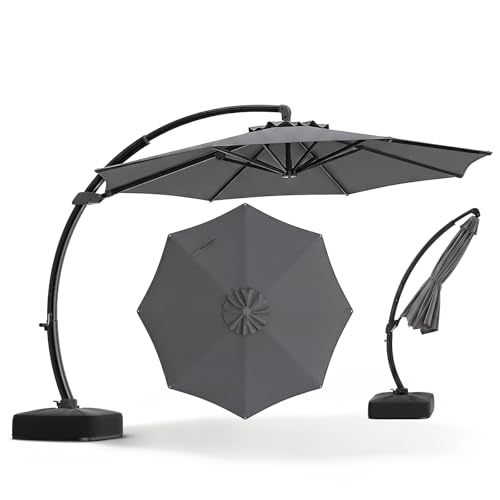 COSTWAY Sombrilla Cantilever para Terraza con Base, Rotación 360°, Inclinación Ajustable, Gris