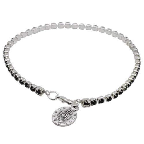 Image of Miraculous Medal Black Crystal Tennis Bracelet | Catholic Jewelry | Great Religious Gift for First Holy Communion or Confirmation | Christian Wrist Accessory