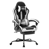 NIONIK Gaming Chair, Ergonomic Computer Chair with Footrest and Lumbar Support, Height Adjustable Game Chair with 360°-Swivel Seat and Headrest and for Office or Gaming Blackwhite