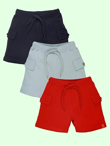 Image of KiddoPanti Boys 100% Cotton Knitted Above Knee Length Basic Cargo Shorts