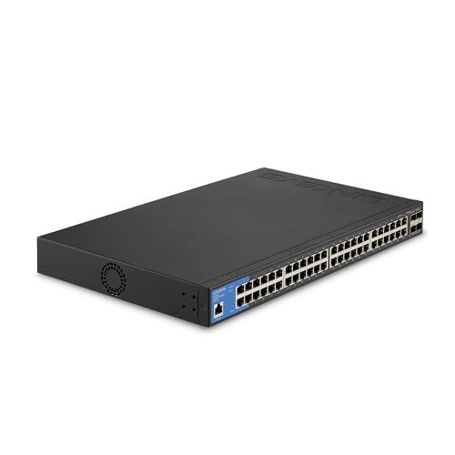 Linksys LGS352C EU switch de red administrado Gigabit de 48 puertos con 4 ranuras SFP+ 10G de subida, concentrador/divisor Ethernet inteligente con carcasa metálica y montaje de sobremesa/pared