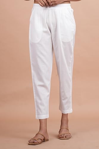 Image of Women's Cotton Ankle Fit Trouser Pants for Women & Girls | Women Regular Fit with Two Pocket Trouser for Office School Formal Casual Daily Use