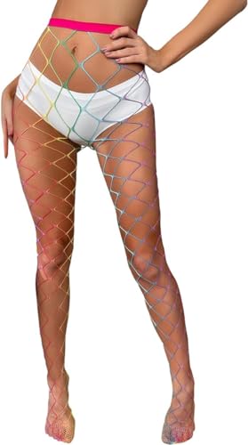 Women's Rainbow Fishnet Hosiery, Neon Sheers, Rainbow Tights, Mesh Stockings - Pride Outfits