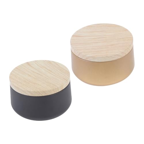 DECOMELODY 2個 木製とブリキの多目的茶筒 軽量でコンパクトな収納容器 キャンディーや茶葉 小物入れにで清掃簡単