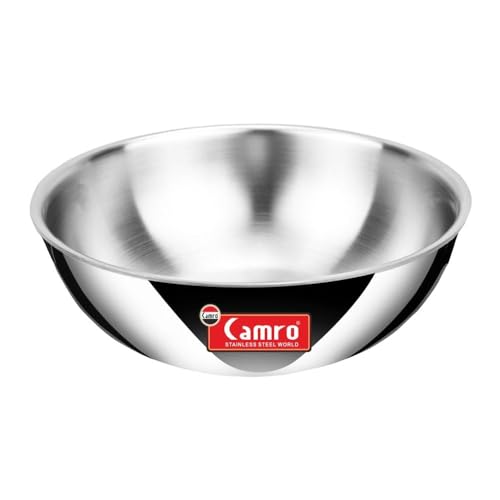 Image of Camro Tripro Triply Artisian Tasla | kadhai Without lid 18 NO 8 Liters Cook | Serve, for Deep-Fry | Saute | Stir-Fry | Mixing Desserts Gravy, Induction Friendly & Gas Ready, 6-Year Warranty