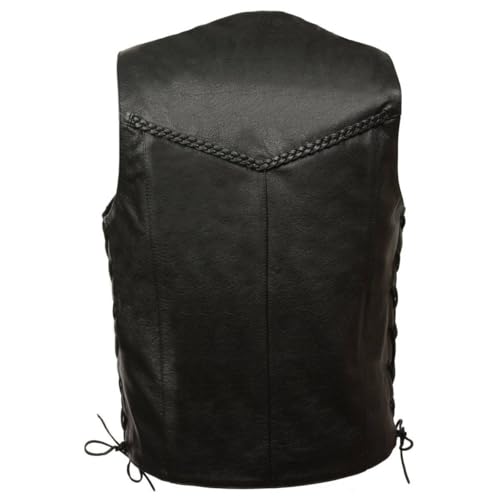 Image of EVENT LEATHER EL1314GO Classic Black Braided Motorcycle Leather Vest for Men - Riding Club Adult Motorcycle Vests