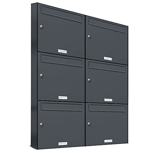 AL Briefkastensysteme 6er Briefkastenanlage Anthrazit Grau RAL 7016,...