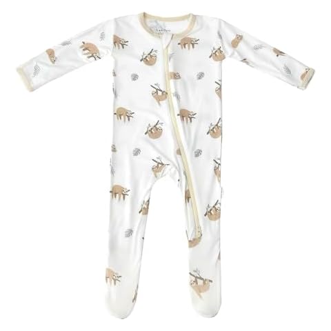 Sloth Footie for Baby - 95% Viscose from Bamboo, 5% Spandex - Soft Newborn Sleepwear, Baby Pajamas, Unisex Baby Clothes, Zipper Romper, Long Sleeve Footed Onesie - Sloth - Imported Cover