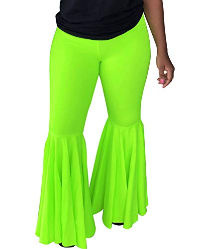 Bell Bottom Pants for Women - Flare High Waist Stretchy Plazzos Trousers XX-Large Neon Green