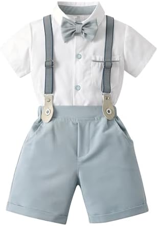 Volunboy Babypak voor jongens, kledingset met vlinderdas bretels, shorts, rompertje, Groene stippen, 18-24 Maanden